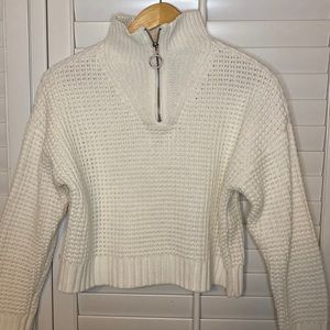 Women's White Cable Knit Half Zip Sweater Size Small